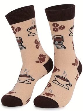 Beige Coffee Time Men's Dress Socks - Comfortable Everyday Wear